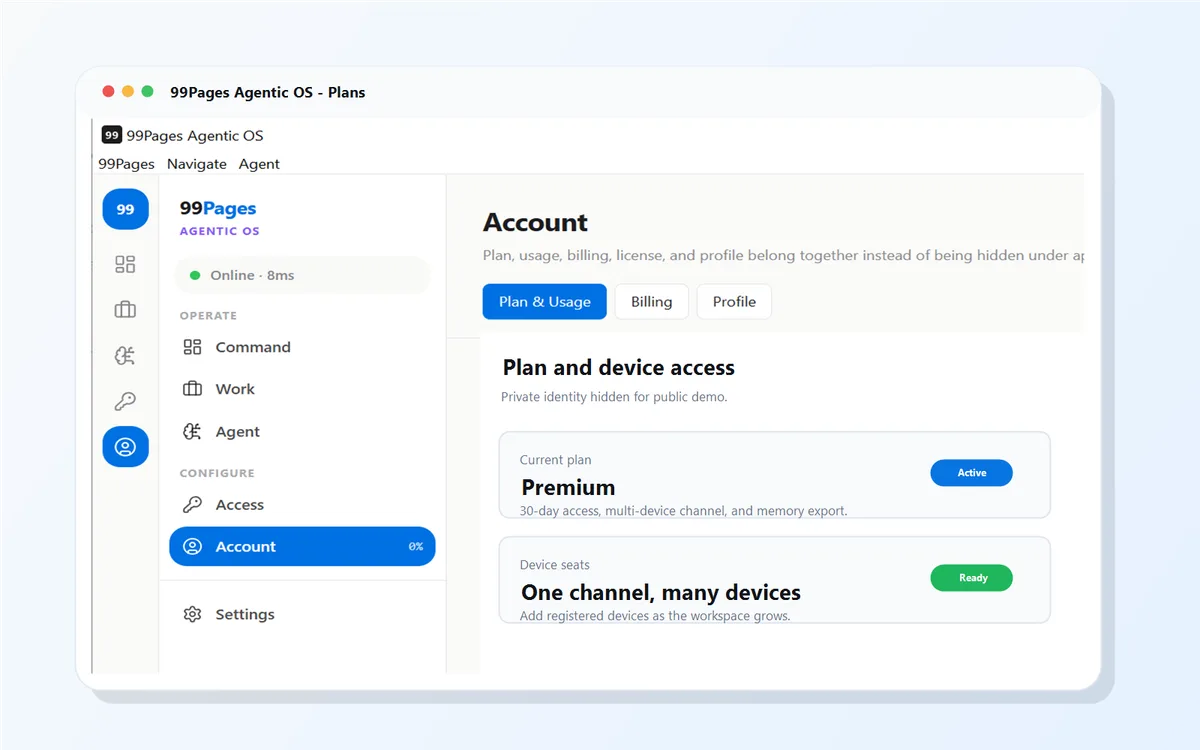 Billing and plan screen