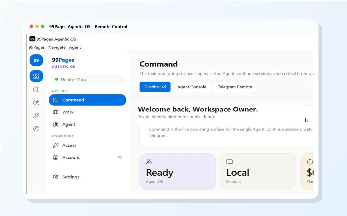 Telegram control screen